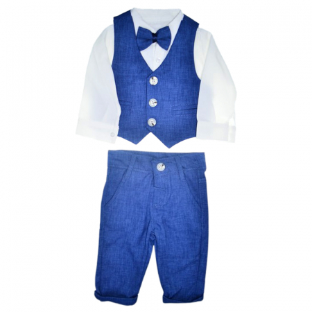 Costume elegante - Compleu elegant 4 piese, pentru baieti, Mini Junior 3684A, Albastru