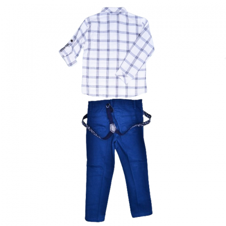 Compleu format din 3 piese pantaloni, camasa si bretele pentru baieti Mini Junior COMP-1271, Albastru [1]