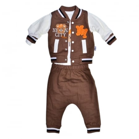 Compleuri baieti maneca lunga - Compleu format din 3 piese, pentru baieti, Mini Junior 1394M, Maro