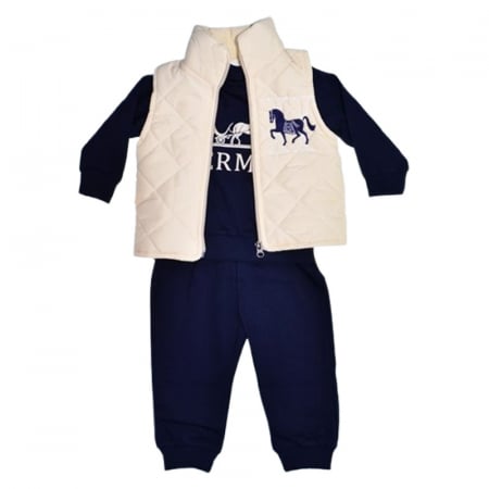 Compleuri baieti maneca lunga - Compleu format din 3 piese, pentru baieti, Mini Junior 2059B, Bleumarin