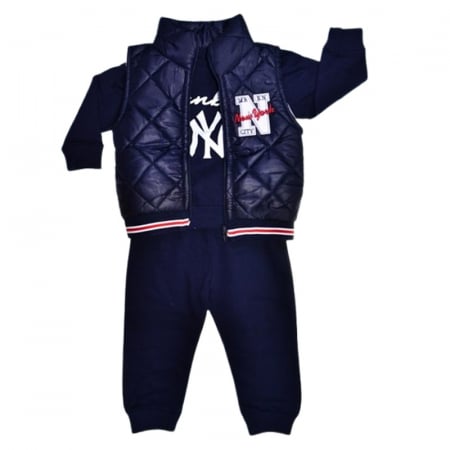 Compleuri baieti maneca lunga - Compleu format din 3 piese, pentru baieti, Mini Junior 2080B, Bleumarin