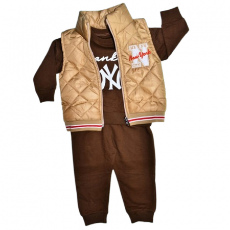 Compleuri baieti maneca lunga - Compleu format din 3 piese, pentru baieti, Mini Junior 2080M, Maro