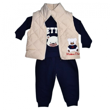 Compleuri baieti maneca lunga - Compleu format din 3 piese, pentru baieti, Mini Junior 2908B, Bleumarin