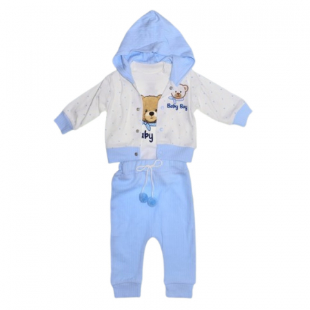 Compleuri baieti maneca lunga - Compleu format din 3 piese, pentru baieti, Mini Junior 4049A, Albastru