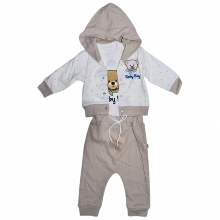 Compleuri baieti maneca lunga - Compleu format din 3 piese, pentru baieti, Mini Junior 4049C2, Crem