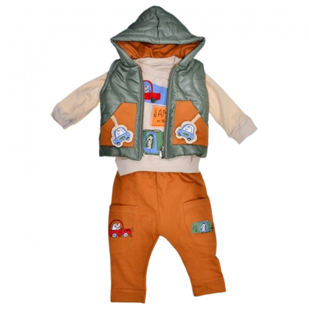 Compleuri baieti maneca lunga - Compleu format din 3 piese, pentru baieti, Mini Junior CMP2608M, Maro