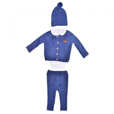 Compleuri baieti maneca lunga - Compleu format din 4 piese, pentru baieti, Mini Junior 4126B, Bleumarin