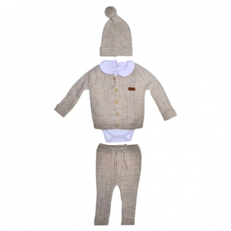 Compleuri baieti maneca lunga - Compleu format din 4 piese, pentru baieti, Mini Junior 4126C, Crem