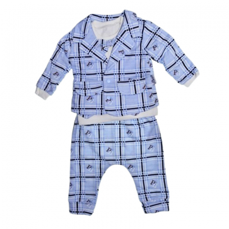 Compleuri baieti maneca lunga - Compleu in carouri, format din 3 piese, pentru baieti, Mini Junior 1322A, Albastru
