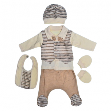 Compleuri baieti maneca lunga - Compleu format din 6 piese, pentru baieti, Mini Junior 17071C, Crem