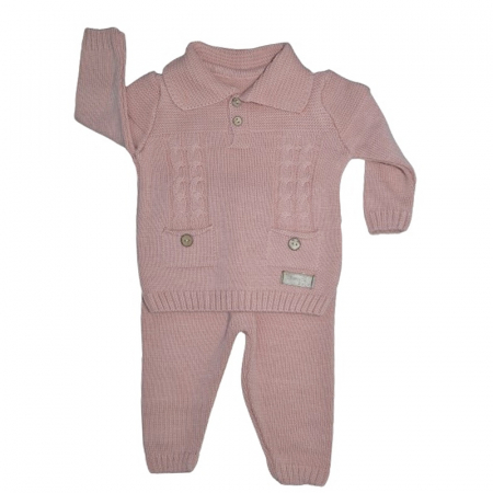 Compleuri  fete maneca lunga - Compleu tricotat 2 piese bluza cu maneca lunga si pantaloni pentru fete Sevgi SVR1411RZ, Roz