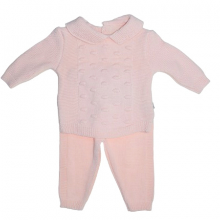 Compleuri  fete maneca lunga - Compleu tricotat 2 piese bluza cu maneca lunga si pantaloni pentru fete Sevgi SVR1411CR, Coral