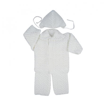 Compleuri  fete maneca lunga - Compleu tricotat 3 piese pentru fete Prodimex QWERT-1, Alb