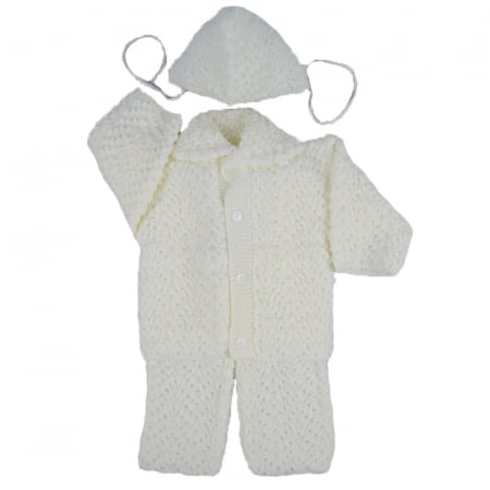 Compleuri  fete maneca lunga - Compleu tricotat 3 piese pentru fete Prodimex QWERT-2, Crem