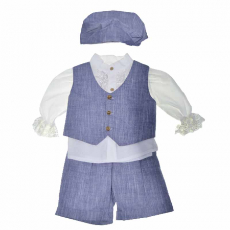 Costume elegante de la 0 la 9 luni - Costum botez din 4 piese pentru baieti Duomar 20623-1, Albastru