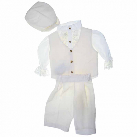 Costume elegante de la 0 la 9 luni - Costum botez din 4 piese pentru baieti Duomar 20623-6, Crem