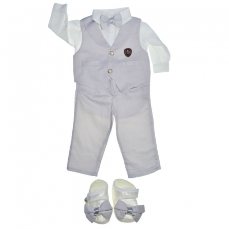 Costume elegante de la 0 la 9 luni - Costum botez din 5 piese pentru baieti Babylia 030823, Gri