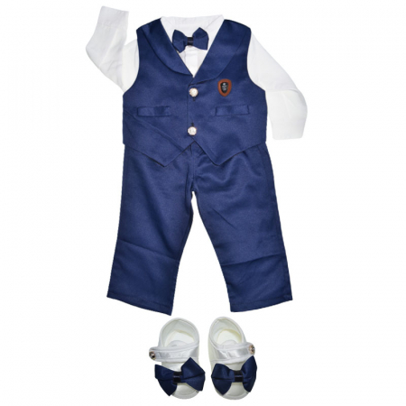 Costume elegante de la 0 la 9 luni - Costum botez din 5 piese pentru baieti Babylia 030823-3, Bleumarin