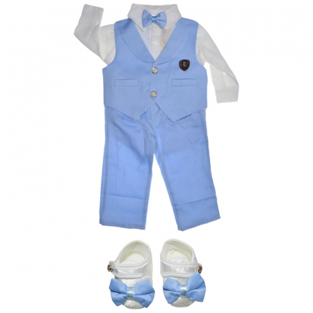Costume elegante de la 0 la 9 luni - Costum botez din 5 piese pentru baieti Babylia 030823-4, Albastru