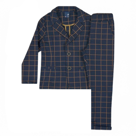 Compleuri baieti maneca lunga - Costum casual de bumbac, în carouri, pentru baieti, GT 9396-92, Bleumarin