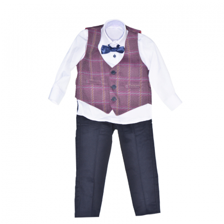 Costume elegante - Costum elegant din 4 piese LOOKS KIDS pentru baieti KM1703V, Visiniu