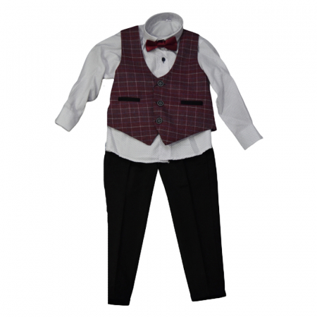 Costume elegante - Costum elegant din 4 piese LOOKS KIDS pentru baieti KM2404V, Visiniu