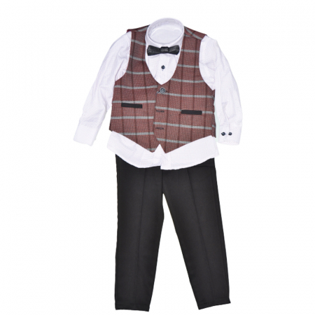 Costume elegante - Costum elegant din 4 piese LOOKS KIDS pentru baieti KM1703M , Maro