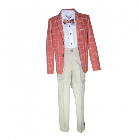 Costume elegante - Costum elegant din 4 piese pentru baieti LOOKS KIDS KM2530-86, Rosu