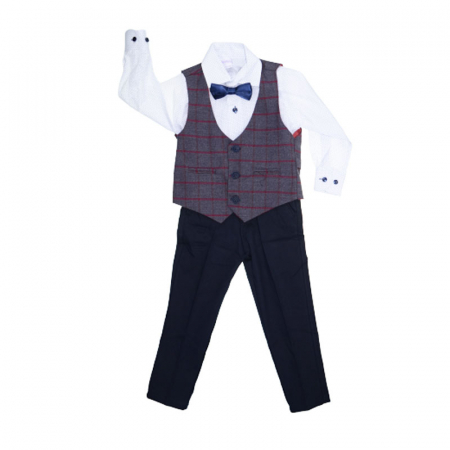 Costume elegante - Costum elegant din 4 piese pentru baieti LOOKS KIDS KM1589-86, Gri