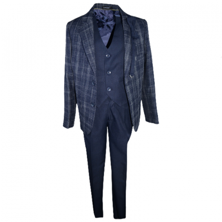 Costume elegante - Costum elegant din 4 piese pentru baieti Slim Fit LA Kids 1766-B, Bleumarin