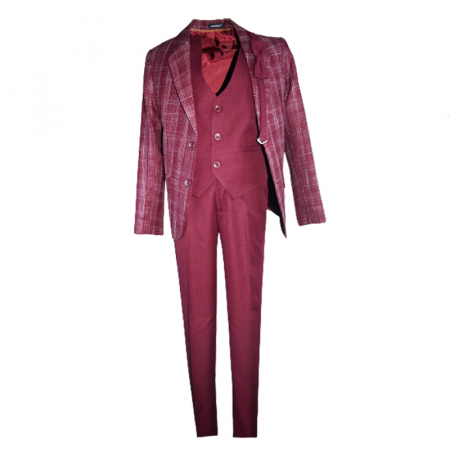 Costume elegante - Costum elegant din 4 piese pentru baieti Slim Fit LA Kids 1766-V, Visiniu