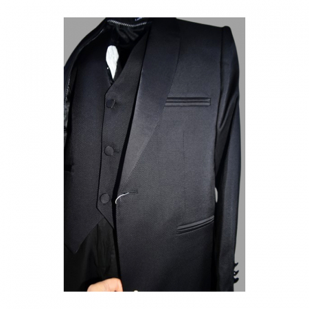 Costum elegant din 4 piese, Slim Fit, model tesut, pentru baieti, LA Kids 1628-01, Negru [2]