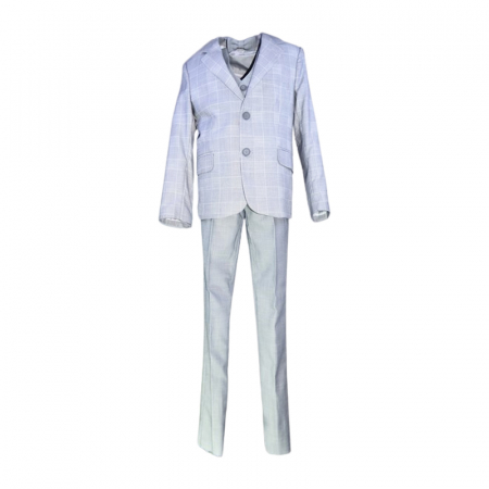 Costume elegante - Costum elegant din 4 piese, Slim Fit, in carouri, pentru baieti, LA Kids 1807-28, Gri