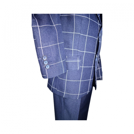 Costum elegant din 4 piese, Slim Fit, model in carouri, pentru baieti, LA Kids 1807-21, Bleumarin [3]