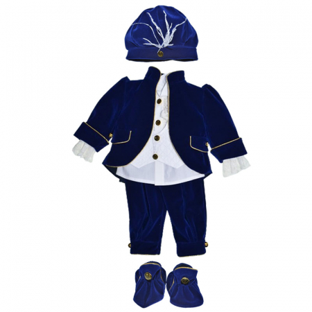 Costume elegante de la 0 la 9 luni - Costum elegant din catifea 5 piese pentru baieti Duomar 240124, Bleumarin
