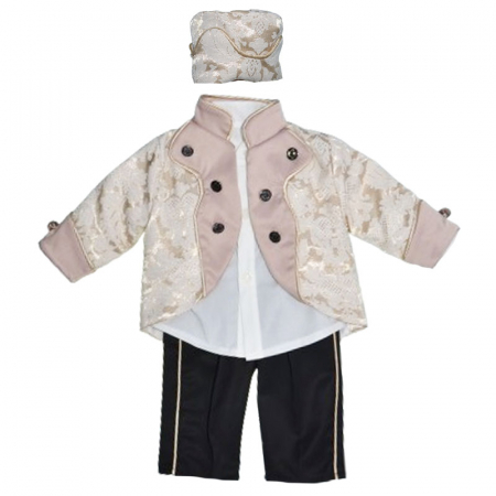 Costume elegante de la 0 la 9 luni - Costum elegant din catifea 4 piese pentru baieti Duomar 240124-2, Bej