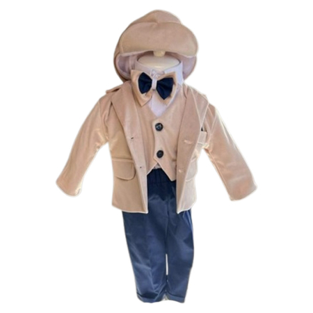 Costume elegante de la 0 la 9 luni - Costum elegant din catifea, pentru botez, 5 piese, pentru baieti, Mini Junior C1511C-0, Crem