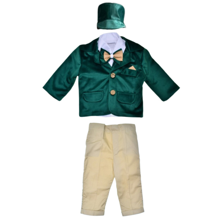 Costume elegante de la 0 la 9 luni - Costum elegant din catifea, pentru botez, 5 piese, pentru baieti, Mini Junior C1511V2-0, Verde