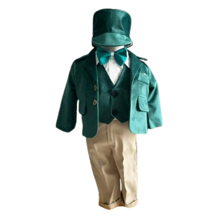 Costum elegant din catifea, pentru botez, 5 piese, pentru baieti, Mini Junior C1511V2-0, Verde [1]