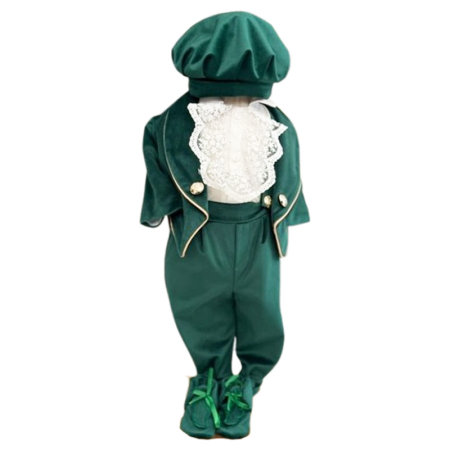 Costume elegante de la 0 la 9 luni - Costum elegant din catifea, pentru botez, 5 piese, pentru baieti, Mini Junior CA52427V-0, Verde