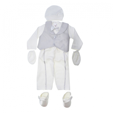Costume elegante de la 0 la 9 luni - Costum pentru botez din 7 piese pentru baieti Babylia CBBLYA-01, Alb