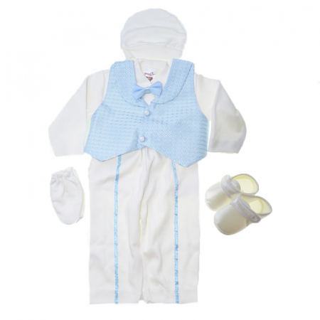 Costume elegante de la 0 la 9 luni - Costum pentru botez din 7 piese pentru baieti Babylia CBBLYA-02, Alb