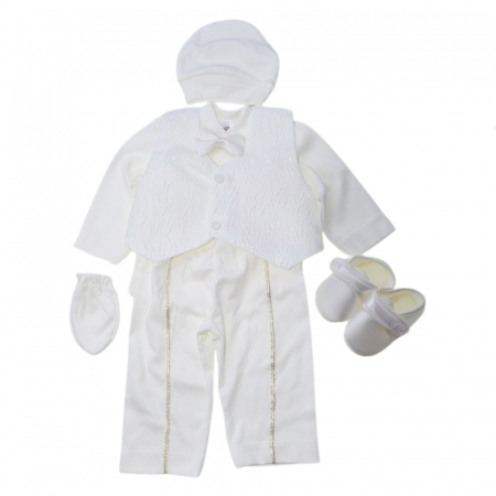 Costume elegante de la 0 la 9 luni - Costum pentru botez din 7 piese pentru baieti Babylia CBBLYA-03, Alb
