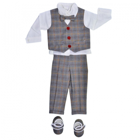 Costume elegante de la 0 la 9 luni - Costum pentru botez format din 5 piese pentru baieti, Mini Junior 3634, Gri