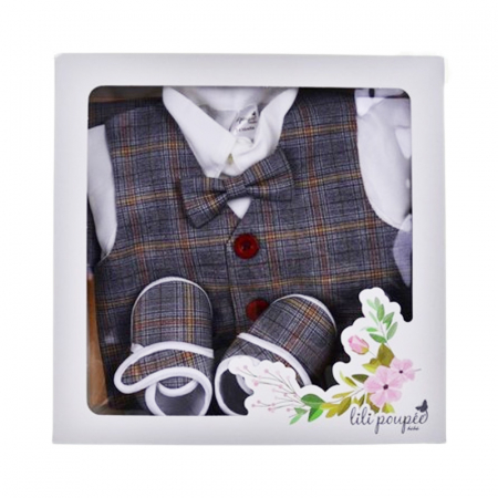 Costum pentru botez format din 5 piese pentru baieti, Mini Junior 3634-56-62, Gri [8]