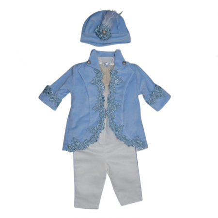 Costume elegante de la 0 la 9 luni - Costum pentru botez format din 5 piese pentru baieti Andreeatex CST-001, Albastru