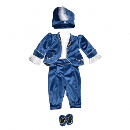 Costume elegante de la 0 la 9 luni - Costum pentru botez format din 5 piese pentru baieti Mini Junior CST-52427, Albastru