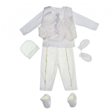 Costume elegante de la 0 la 9 luni - Costum pentru botez format din 6 piese pentru baieti, Mini Junior 1100-56-62, Crem