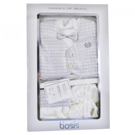 Costum pentru botez format din 4 piese pentru baieti, Mini Junior 1460G-56-62, Gri [8]