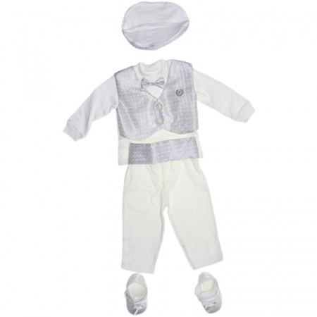 Costume elegante de la 0 la 9 luni - Costum pentru botez format din 4 piese pentru baieti, Mini Junior 1460G-56-62, Gri